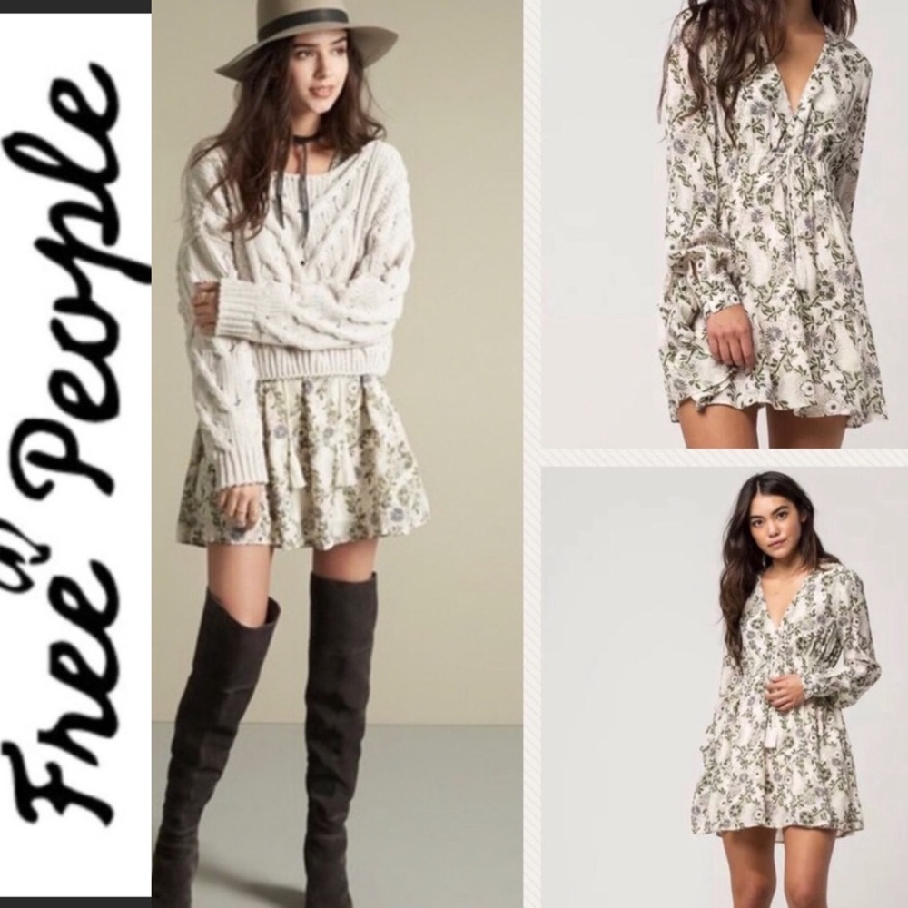 FREE PEOPLE LONG SLEEVE SHORT DRESS ADJUSTABLE CINCHED WAIST. LINED.. Size small
